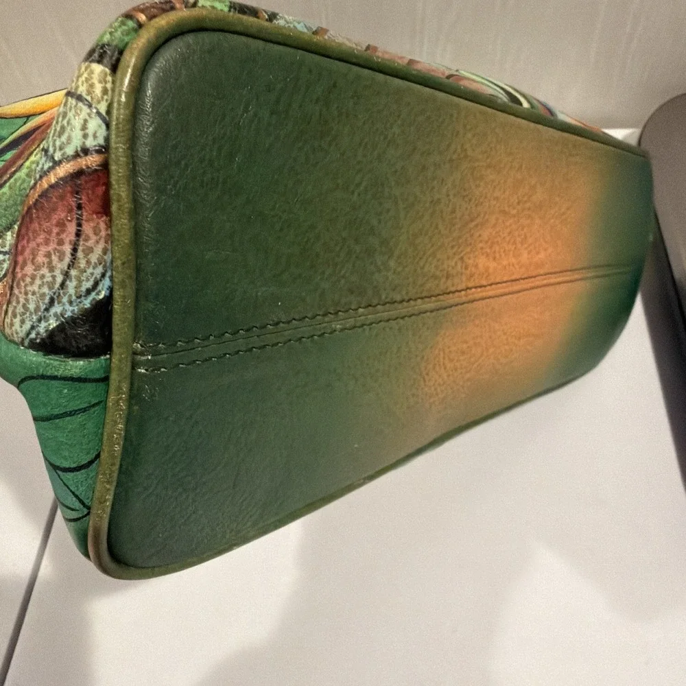 Anuschka Leather Hobo Tropical Bliss‎ Hand Painted Purse Brass Hardware Birds